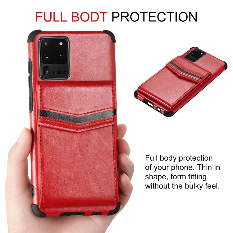 For Samsung Galaxy S20 Ultra Flip Card Bag Copper Buckle TPU + PU Leather Back Cover Shockproof Case with Card Slots & Photo Frame