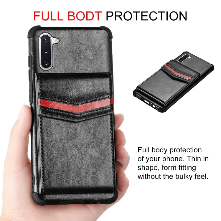 For Samsung Galaxy Note 10 Flip Card Bag Copper Buckle TPU + PU Leather Back Cover Shockproof Case with Card Slots & Photo Frame