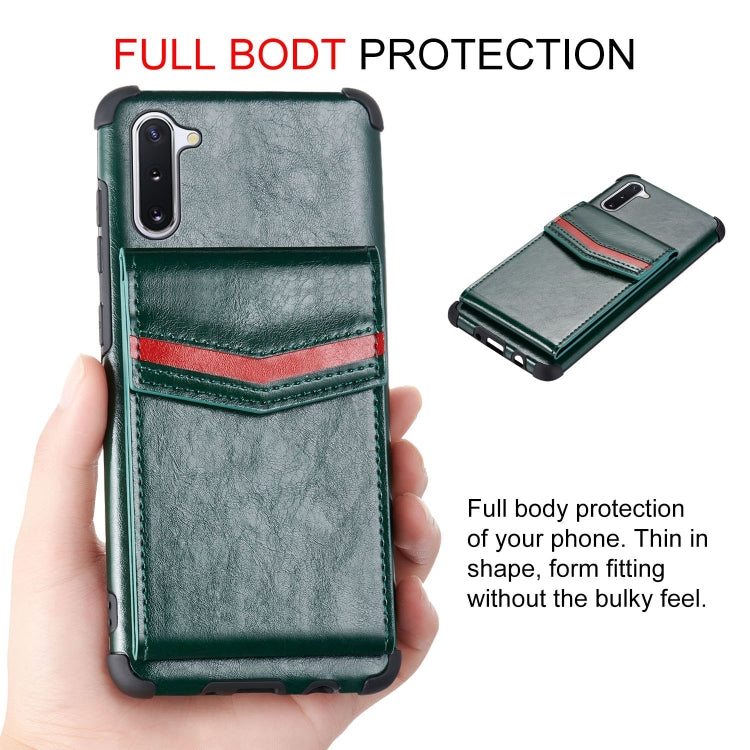 For Samsung Galaxy Note 10 Flip Card Bag Copper Buckle TPU + PU Leather Back Cover Shockproof Case with Card Slots & Photo Frame