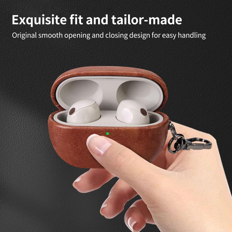 For Sony WF-1000XM5 Oily Leather Bluetooth Earphone Protective Case