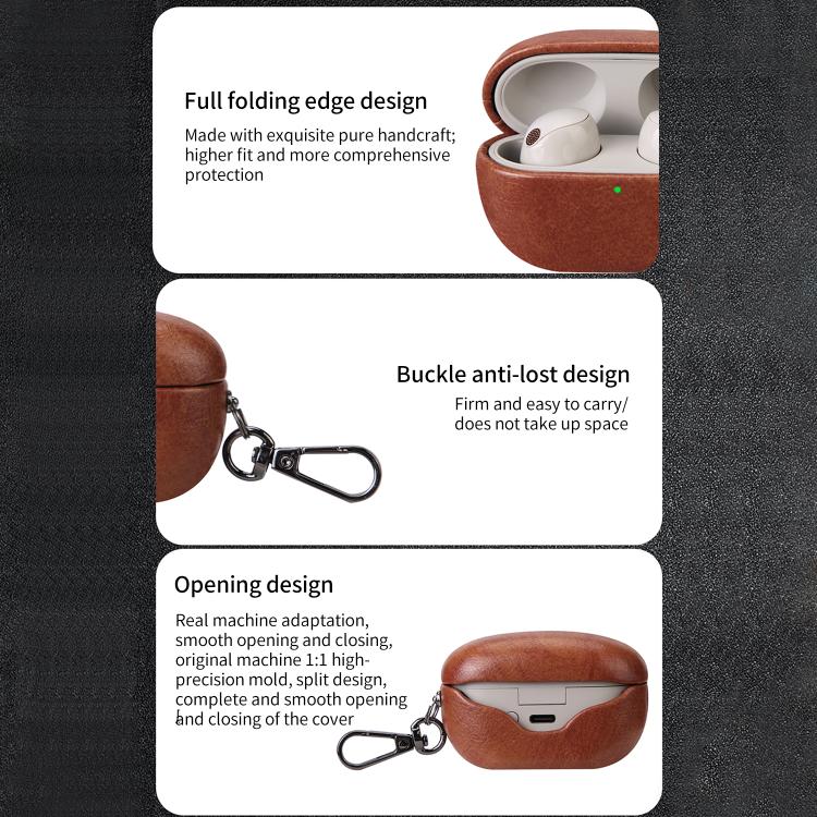 For Sony WF-1000XM5 Oily Leather Bluetooth Earphone Protective Case