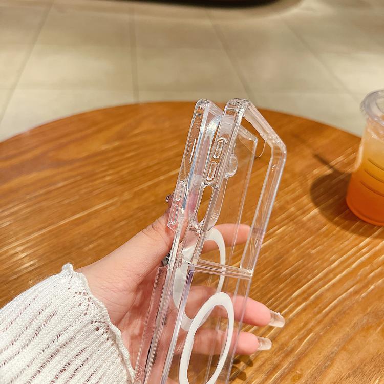 For Samsung Galaxy Z Flip7 5G Large Hole Camera MagSafe Magnetic Clear Acrylic TPU Case - Transparent