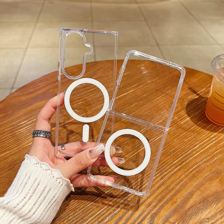 For Samsung Galaxy Z Flip7 5G Large Hole Camera MagSafe Magnetic Clear Acrylic TPU Case - Transparent