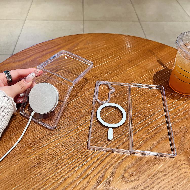 For Samsung Galaxy Z Fold7 5G Large Hole Camera MagSafe Magnetic Clear Acrylic TPU Case - Transparent