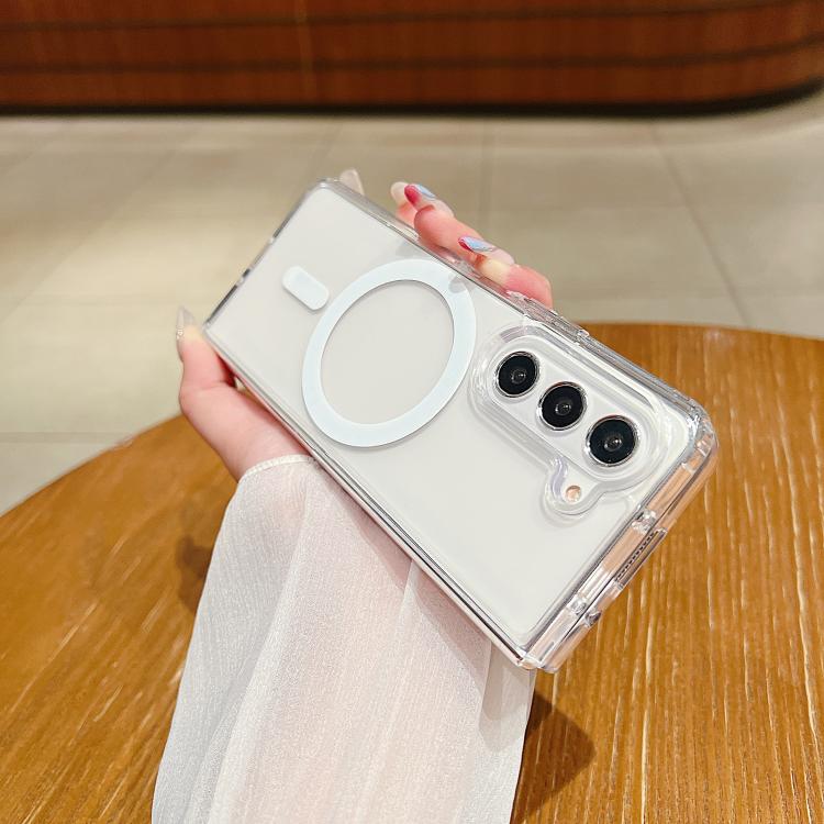 For Samsung Galaxy Z Fold6 5G Large Hole Camera MagSafe Magnetic Clear Acrylic TPU Case - Transparent