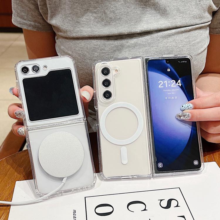 For Samsung Galaxy Z Fold6 5G Large Hole Camera MagSafe Magnetic Clear Acrylic TPU Case - Transparent