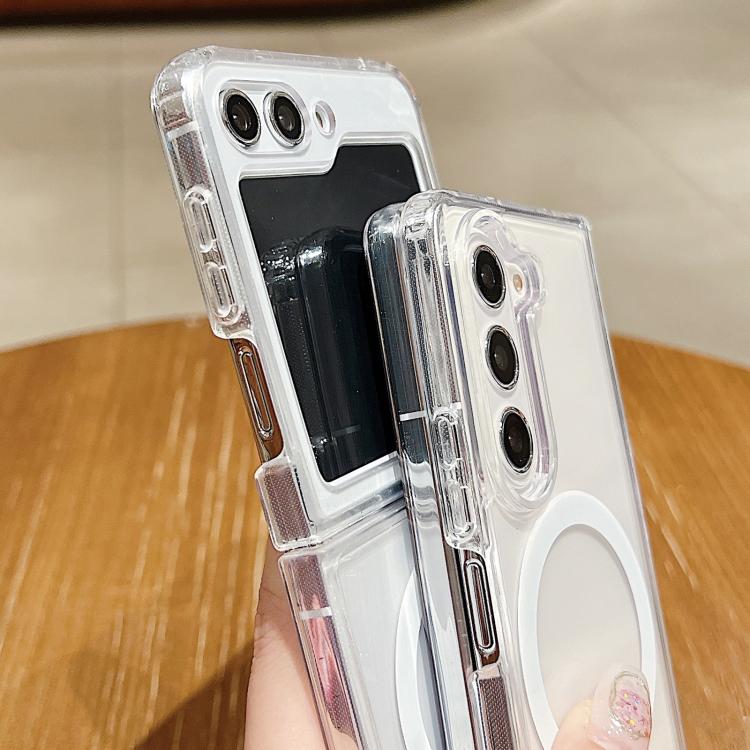 For Samsung Galaxy Z Flip7 FE / Flip6 Large Hole Camera MagSafe Magnetic Clear Acrylic TPU Case - Transparent