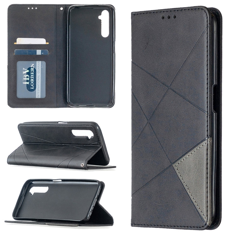 For OPPO Realme 6 Rhombus Texture Horizontal Flip Magnetic Leather Case with Holder & Card Slots