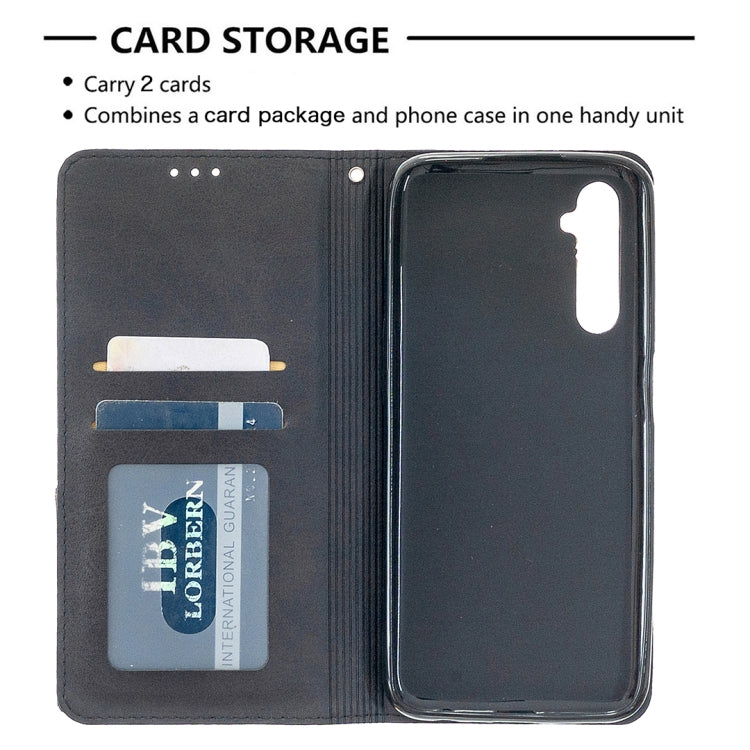 For OPPO Realme 6 Rhombus Texture Horizontal Flip Magnetic Leather Case with Holder & Card Slots