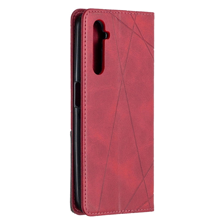 For OPPO Realme 6 Rhombus Texture Horizontal Flip Magnetic Leather Case with Holder & Card Slots