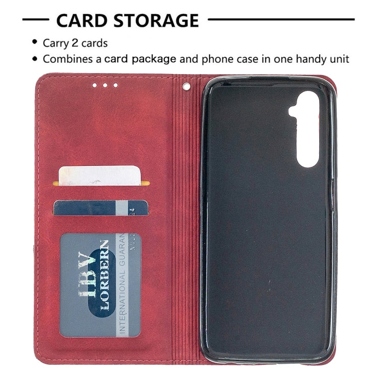 For OPPO Realme 6 Rhombus Texture Horizontal Flip Magnetic Leather Case with Holder & Card Slots