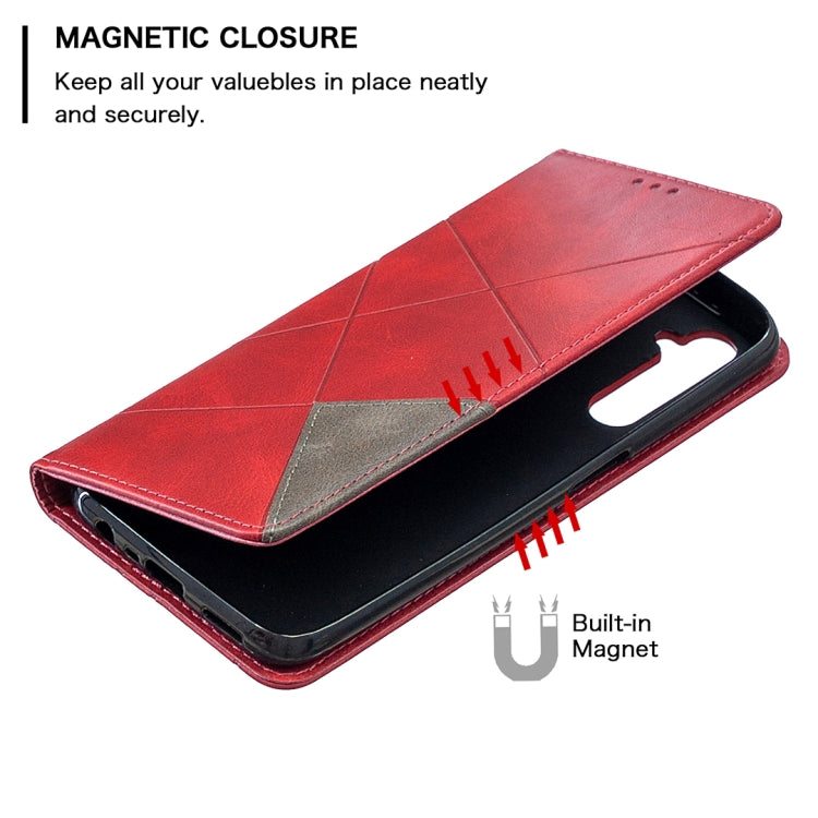 For OPPO Realme 6 Rhombus Texture Horizontal Flip Magnetic Leather Case with Holder & Card Slots