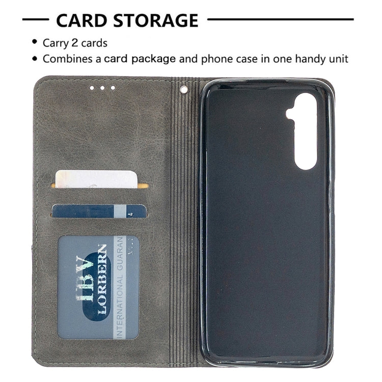 For OPPO Realme 6 Rhombus Texture Horizontal Flip Magnetic Leather Case with Holder & Card Slots