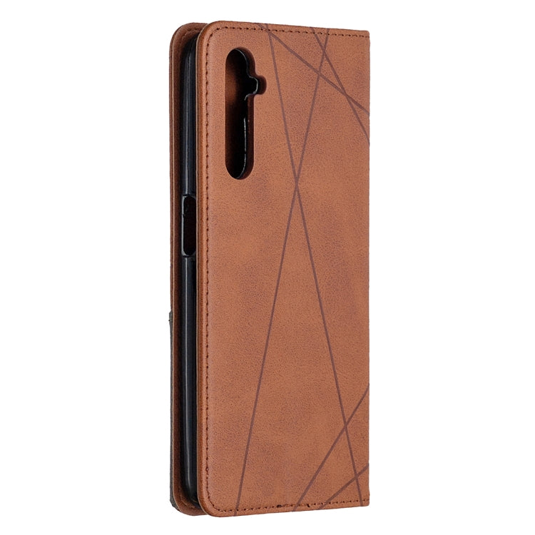 For OPPO Realme 6 Rhombus Texture Horizontal Flip Magnetic Leather Case with Holder & Card Slots