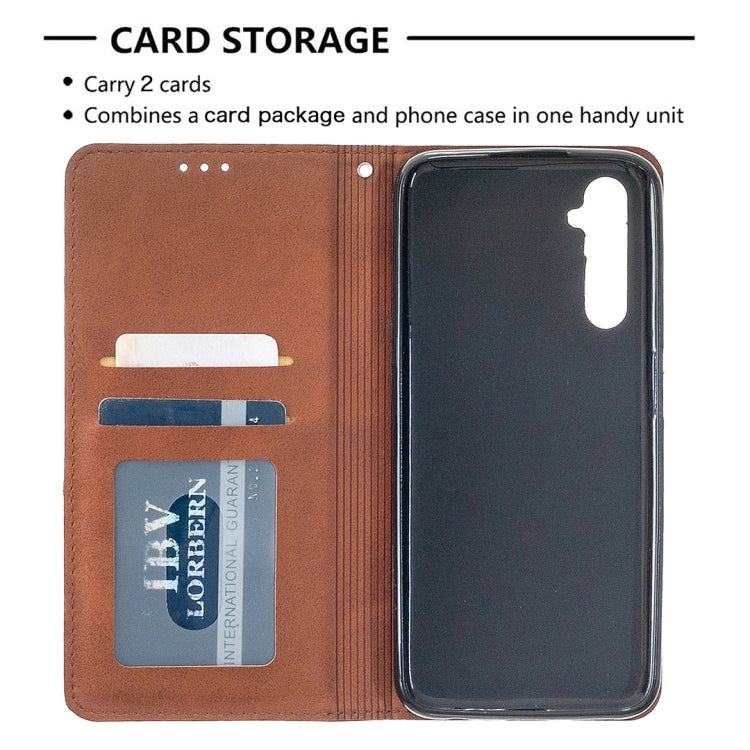 For OPPO Realme 6 Rhombus Texture Horizontal Flip Magnetic Leather Case with Holder & Card Slots