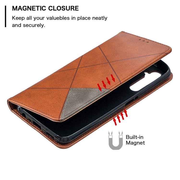 For OPPO Realme 6 Rhombus Texture Horizontal Flip Magnetic Leather Case with Holder & Card Slots