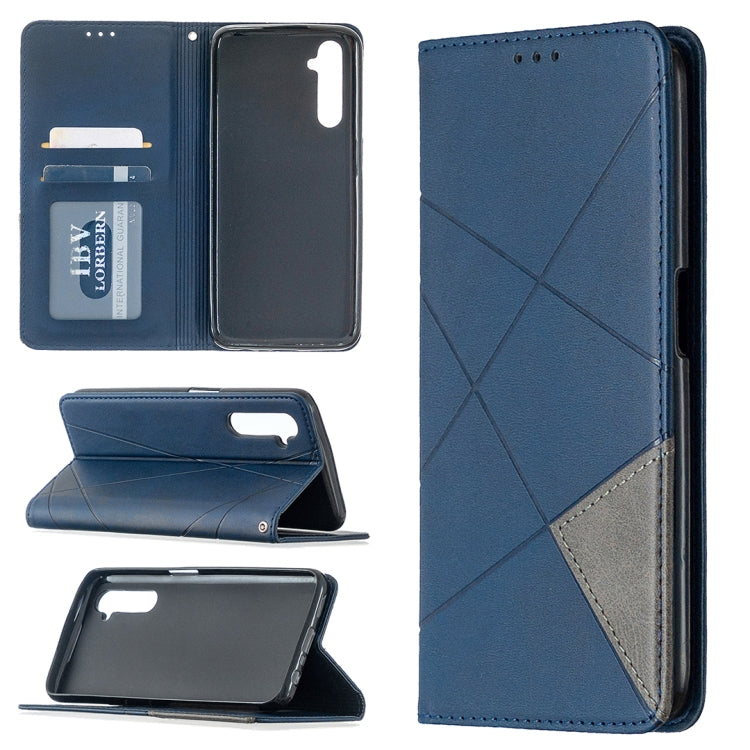 For OPPO Realme 6 Rhombus Texture Horizontal Flip Magnetic Leather Case with Holder & Card Slots