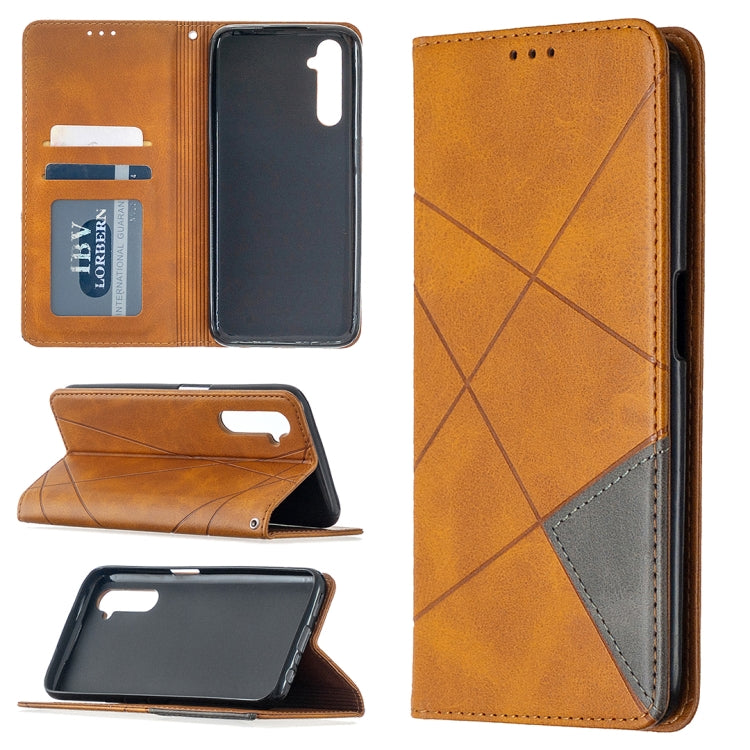 For OPPO Realme 6 Rhombus Texture Horizontal Flip Magnetic Leather Case with Holder & Card Slots
