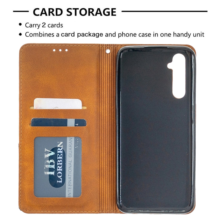 For OPPO Realme 6 Rhombus Texture Horizontal Flip Magnetic Leather Case with Holder & Card Slots