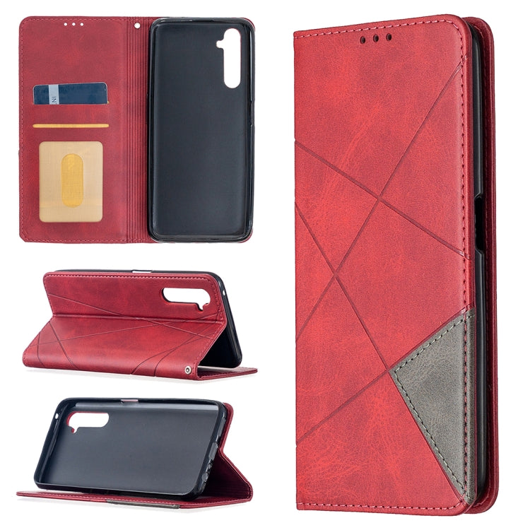 For OPPO Realme 6 Pro Rhombus Texture Horizontal Flip Magnetic Leather Case with Holder & Card Slots