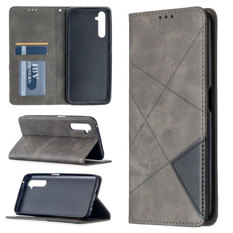 For OPPO Realme 6 Pro Rhombus Texture Horizontal Flip Magnetic Leather Case with Holder & Card Slots