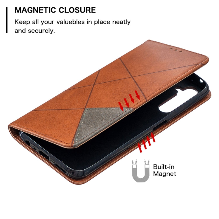 For OPPO Realme 6 Pro Rhombus Texture Horizontal Flip Magnetic Leather Case with Holder & Card Slots