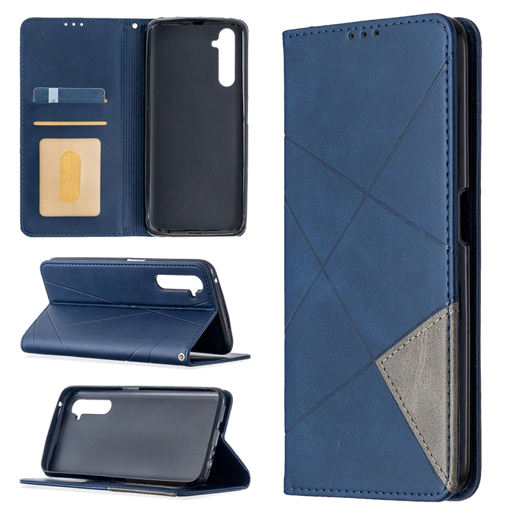 For OPPO Realme 6 Pro Rhombus Texture Horizontal Flip Magnetic Leather Case with Holder & Card Slots