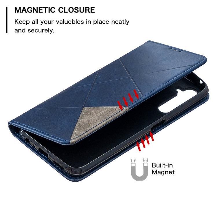 For OPPO Realme 6 Pro Rhombus Texture Horizontal Flip Magnetic Leather Case with Holder & Card Slots