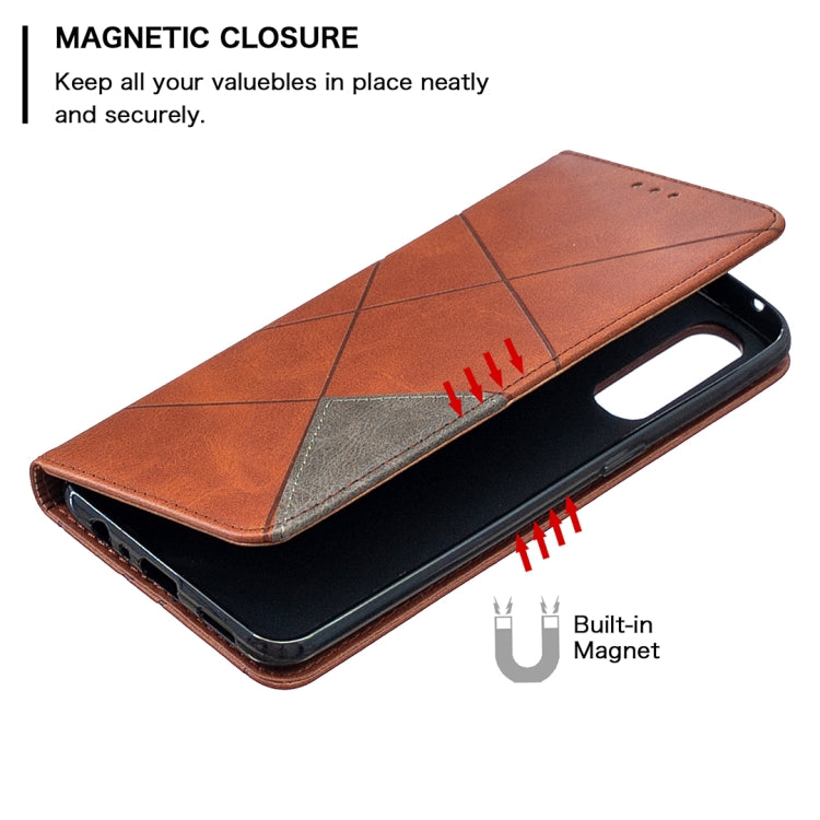 For OPPO Reno3 Pro Rhombus Texture Horizontal Flip Magnetic Leather Case with Holder & Card Slots
