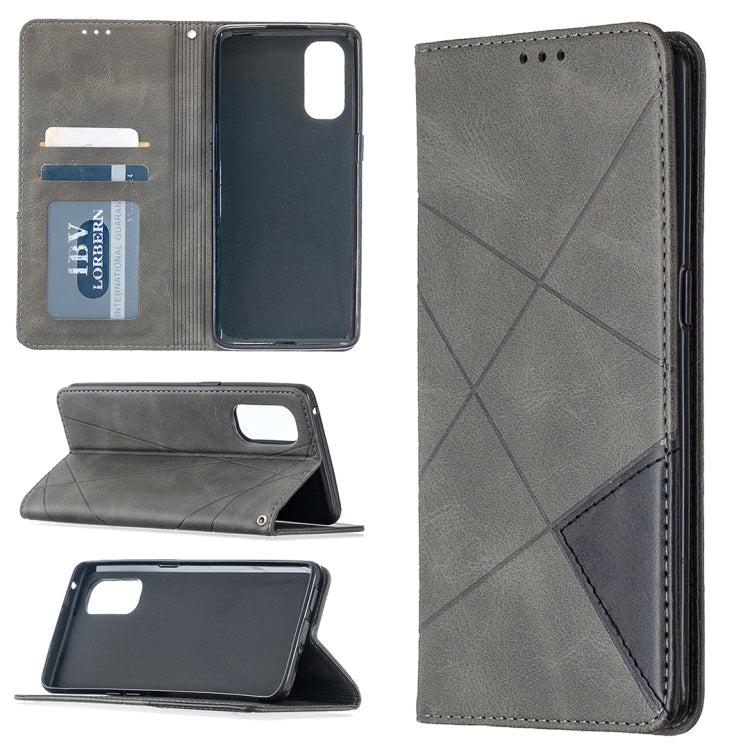 For OPPO Reno4 Pro 5G Rhombus Texture Horizontal Flip Magnetic Leather Case with Holder & Card Slots