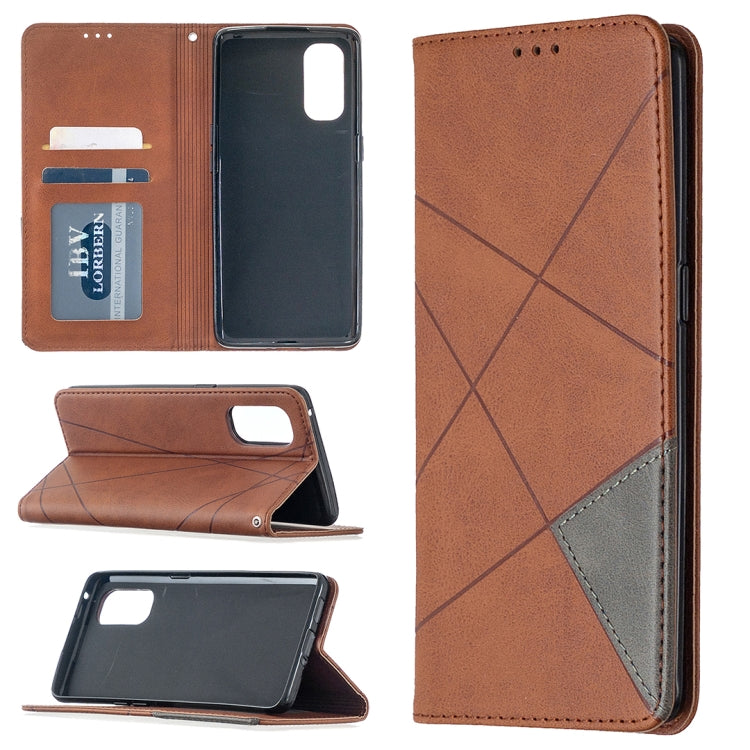 For OPPO Reno4 Pro 5G Rhombus Texture Horizontal Flip Magnetic Leather Case with Holder & Card Slots