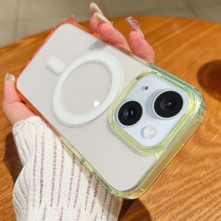 For iPhone 15 Contrast Color Gradient Transparent MagSafe Phone Case