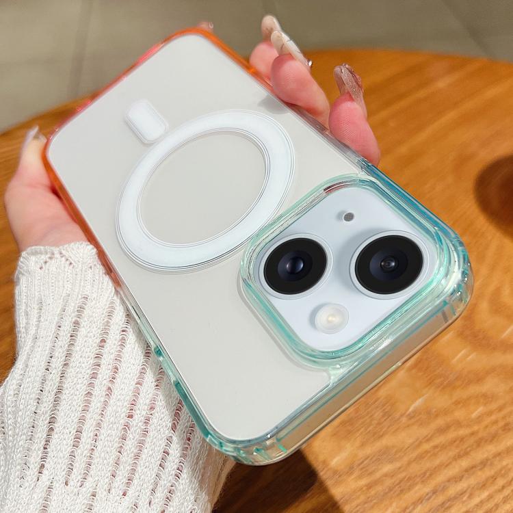 For iPhone 15 Plus Contrast Color Gradient Transparent MagSafe Phone Case
