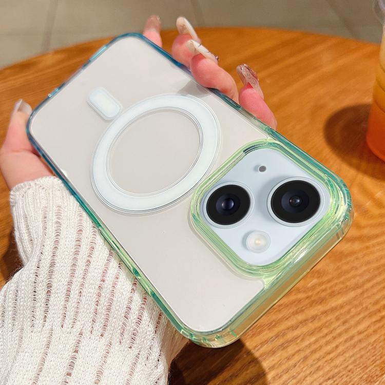 For iPhone 15 Plus Contrast Color Gradient Transparent MagSafe Phone Case