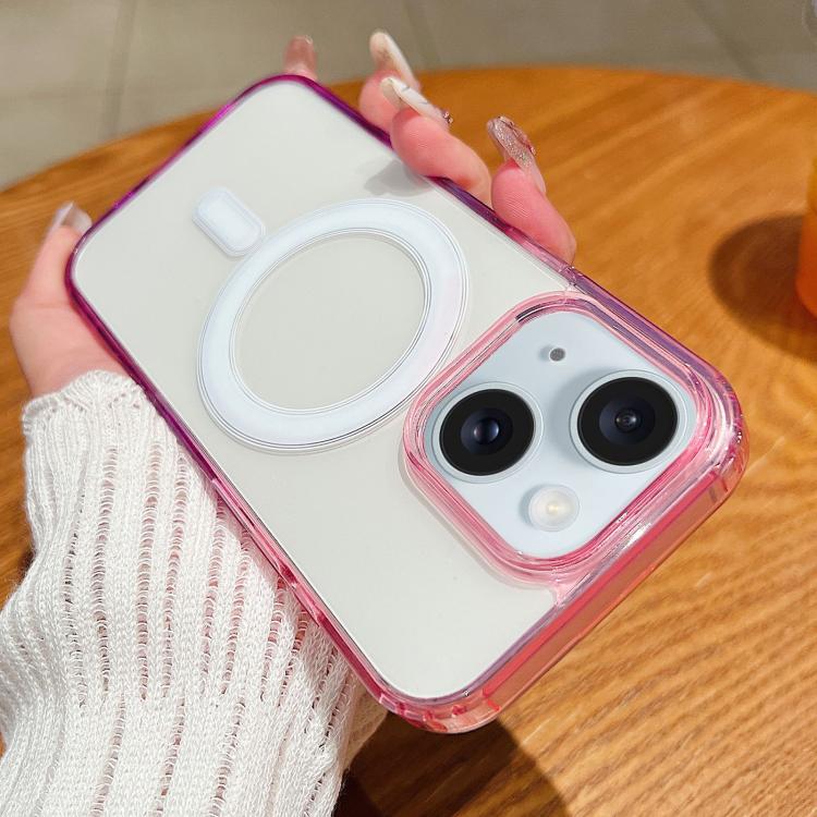 For iPhone 15 Plus Contrast Color Gradient Transparent MagSafe Phone Case