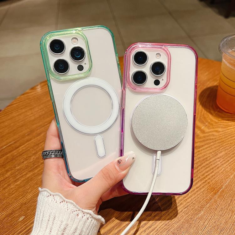 For iPhone 13 Contrast Color Gradient Transparent MagSafe Phone Case
