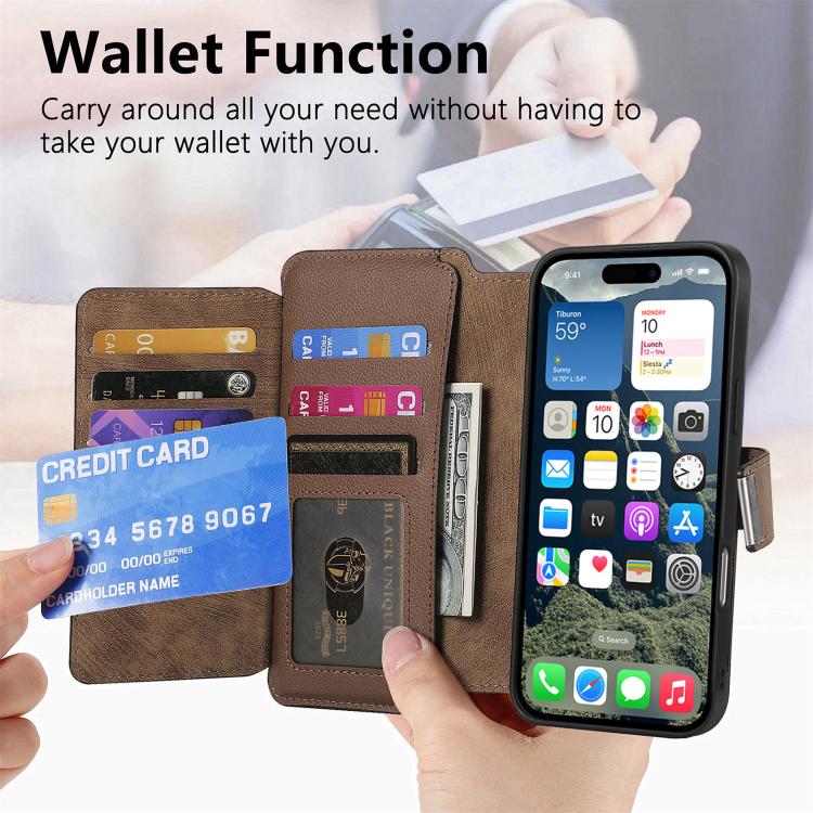 For iPhone 16 Pro Max CaseNeo MagSafe RFID Anti-theft Zipper Wallet Retro Leather Phone Case