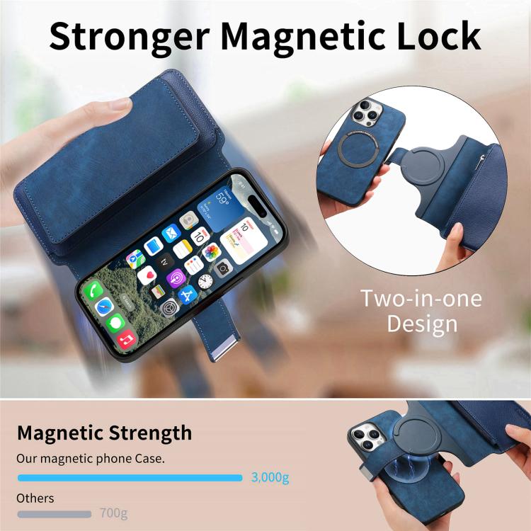 For iPhone 16 Pro Max CaseNeo MagSafe RFID Anti-theft Zipper Wallet Retro Leather Phone Case