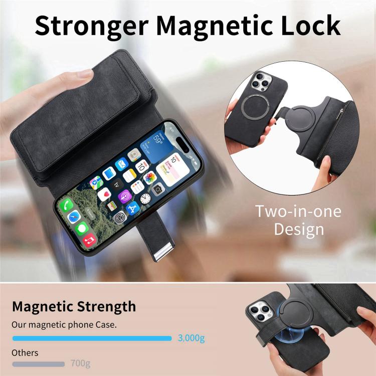 For iPhone 15 Pro Max CaseNeo MagSafe RFID Anti-theft Zipper Wallet Retro Leather Phone Case