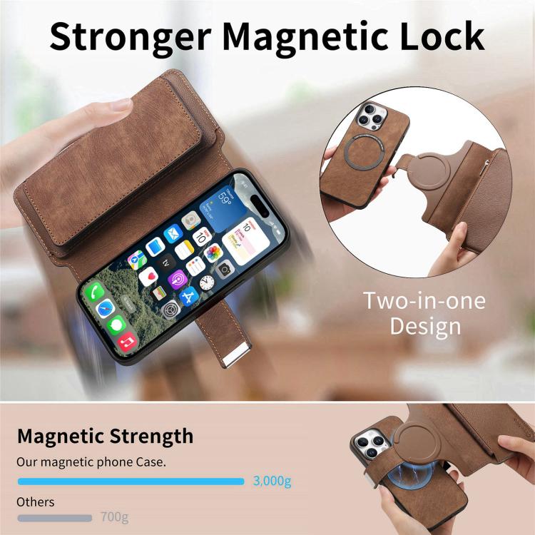 For iPhone 15 Pro Max CaseNeo MagSafe RFID Anti-theft Zipper Wallet Retro Leather Phone Case