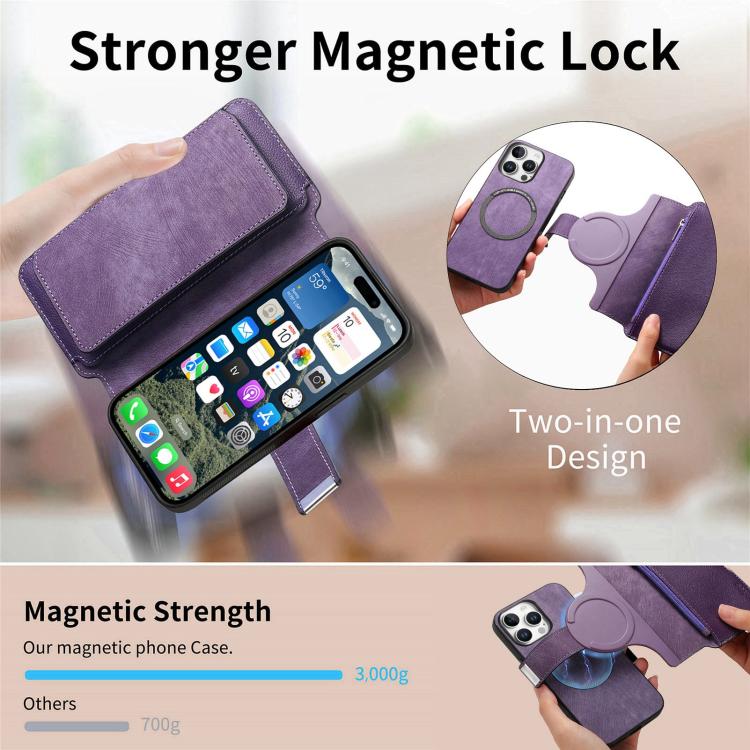 For iPhone 15 Pro CaseNeo MagSafe RFID Anti-theft Zipper Wallet Retro Leather Phone Case