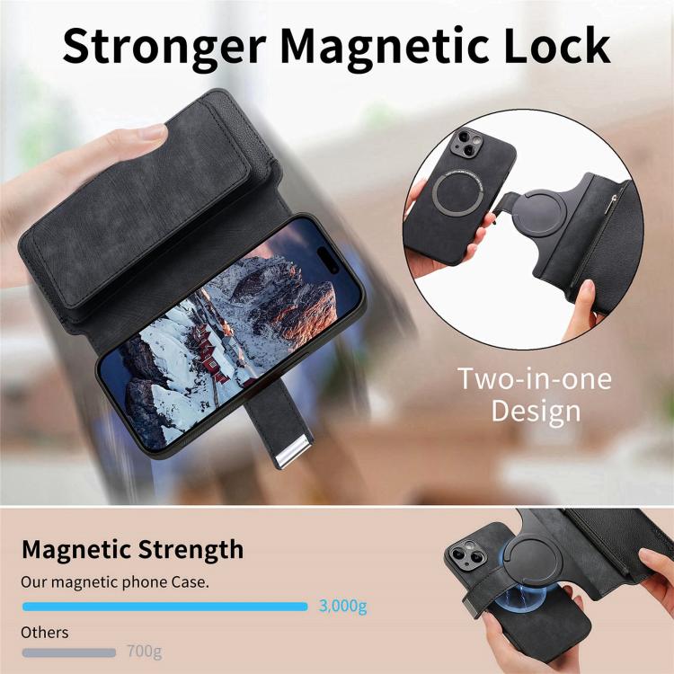 For iPhone 15 CaseNeo MagSafe RFID Anti-theft Zipper Wallet Retro Leather Phone Case
