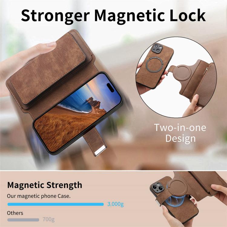 For iPhone 15 CaseNeo MagSafe RFID Anti-theft Zipper Wallet Retro Leather Phone Case