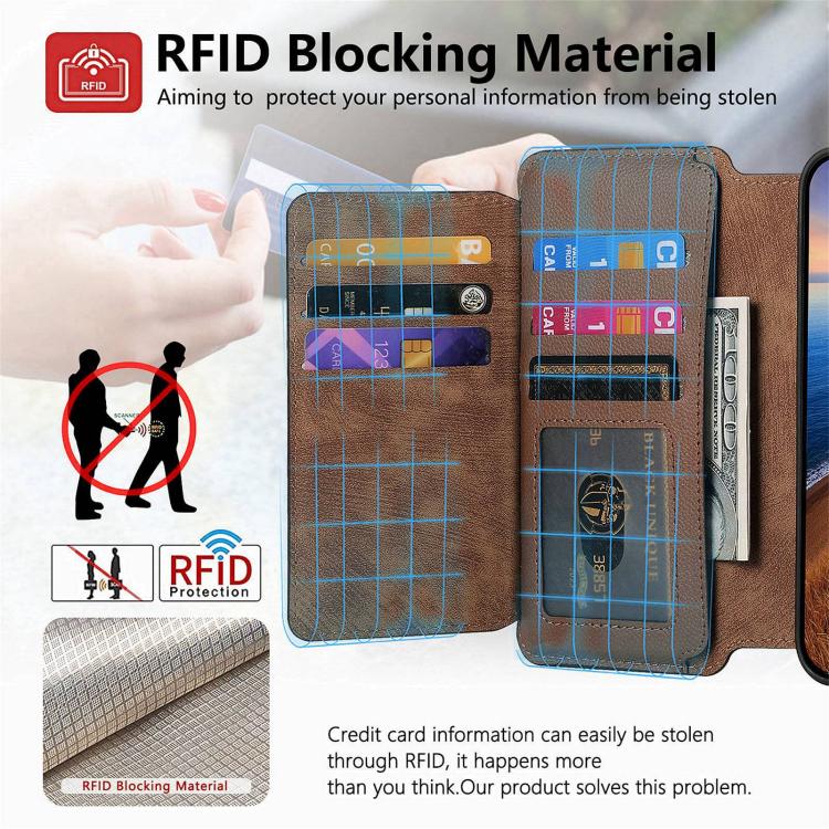 For iPhone 15 CaseNeo MagSafe RFID Anti-theft Zipper Wallet Retro Leather Phone Case