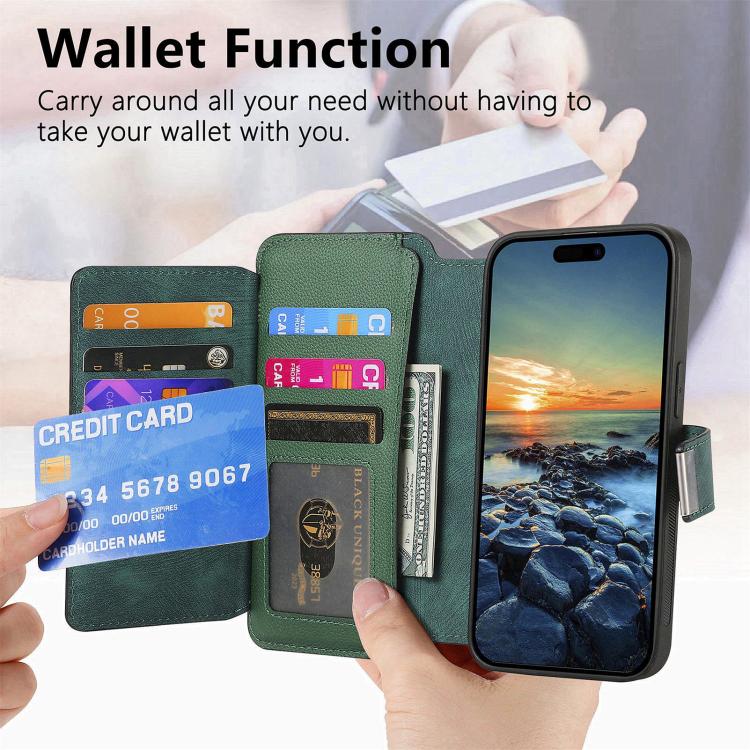 For iPhone 15 CaseNeo MagSafe RFID Anti-theft Zipper Wallet Retro Leather Phone Case