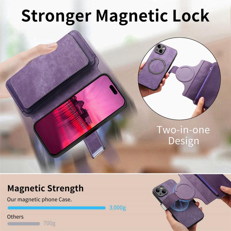 For iPhone 15 CaseNeo MagSafe RFID Anti-theft Zipper Wallet Retro Leather Phone Case