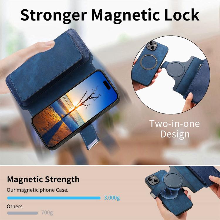 For iPhone 15 Plus CaseNeo MagSafe RFID Anti-theft Zipper Wallet Retro Leather Phone Case