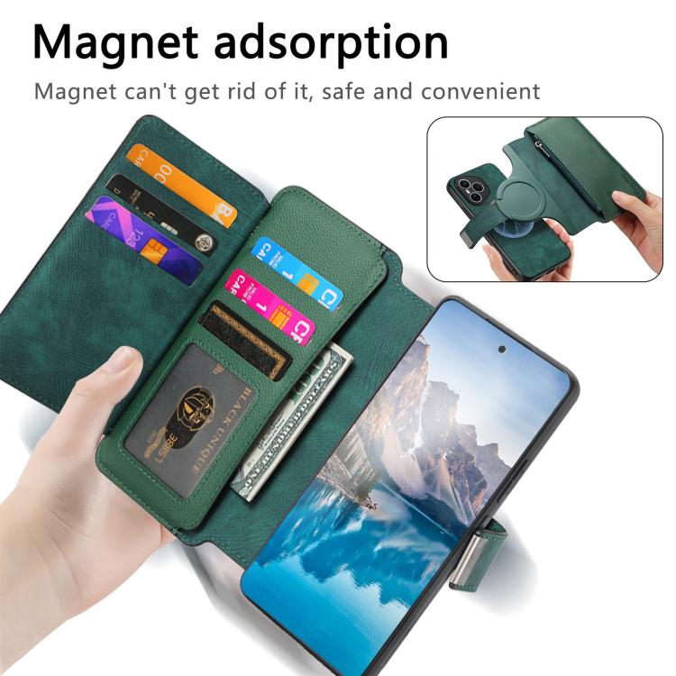 For Honor 400 Pro Global 160.8mm CaseNeo MagSafe RFID Anti-theft Zipper Wallet Retro Leather Phone Case