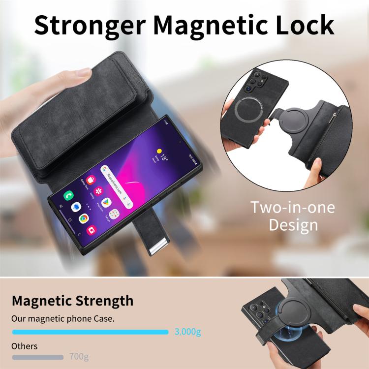 For Galaxy S25 Ultra 5G CaseNeo MagSafe RFID Anti-theft Zipper Wallet Retro Leather Phone Case