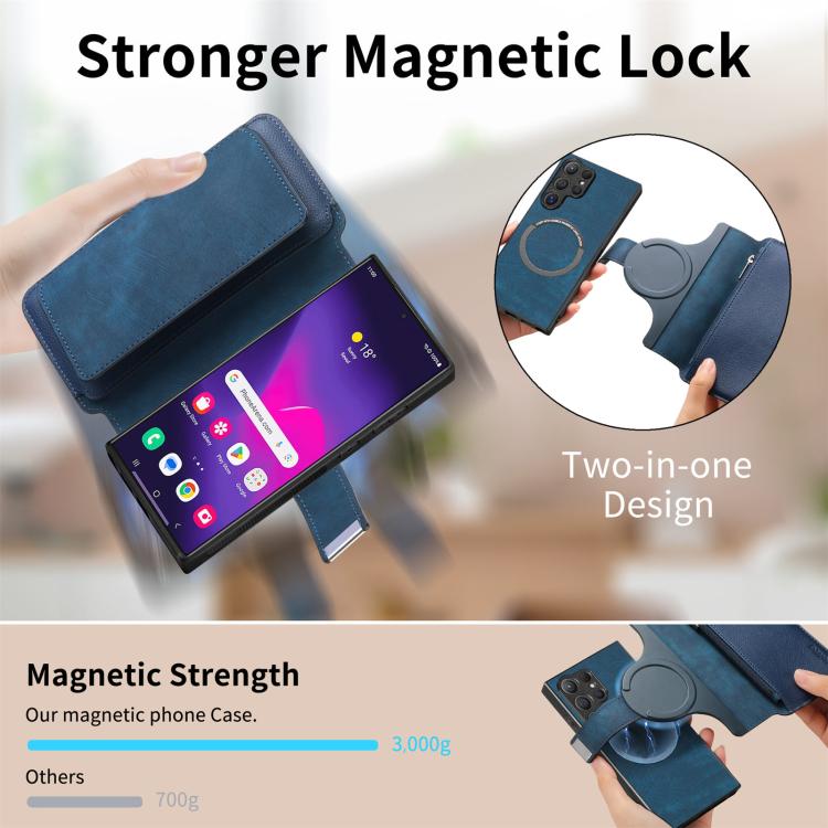 For Galaxy S25 Ultra 5G CaseNeo MagSafe RFID Anti-theft Zipper Wallet Retro Leather Phone Case